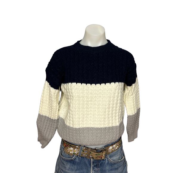 Navy & Gray Colorblock Crewneck Sweater MEDIUM Oversize Soft Boyfriend Zulily - Picture 2 of 8